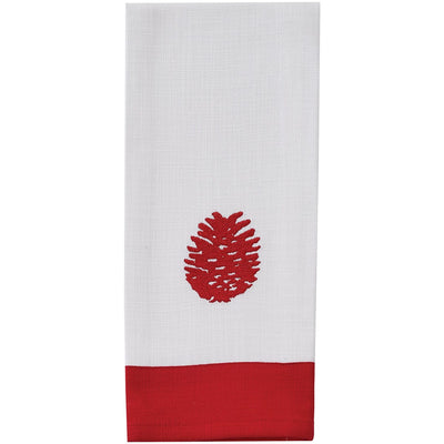 Pinecone Red Embroidered Dishtowel