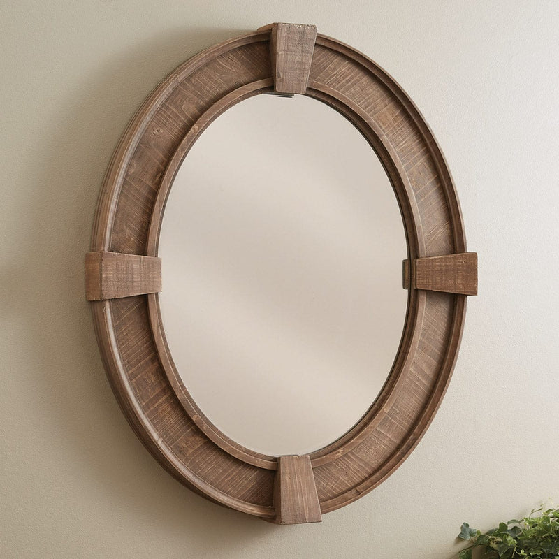 Rustic Wood Oval Mirror