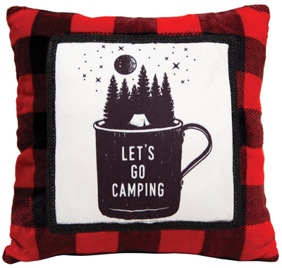 Let's Go Camping Plaid Pillow