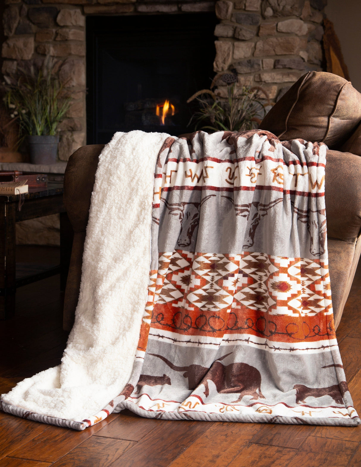 Omaha Longhorn Sherpa Throw
