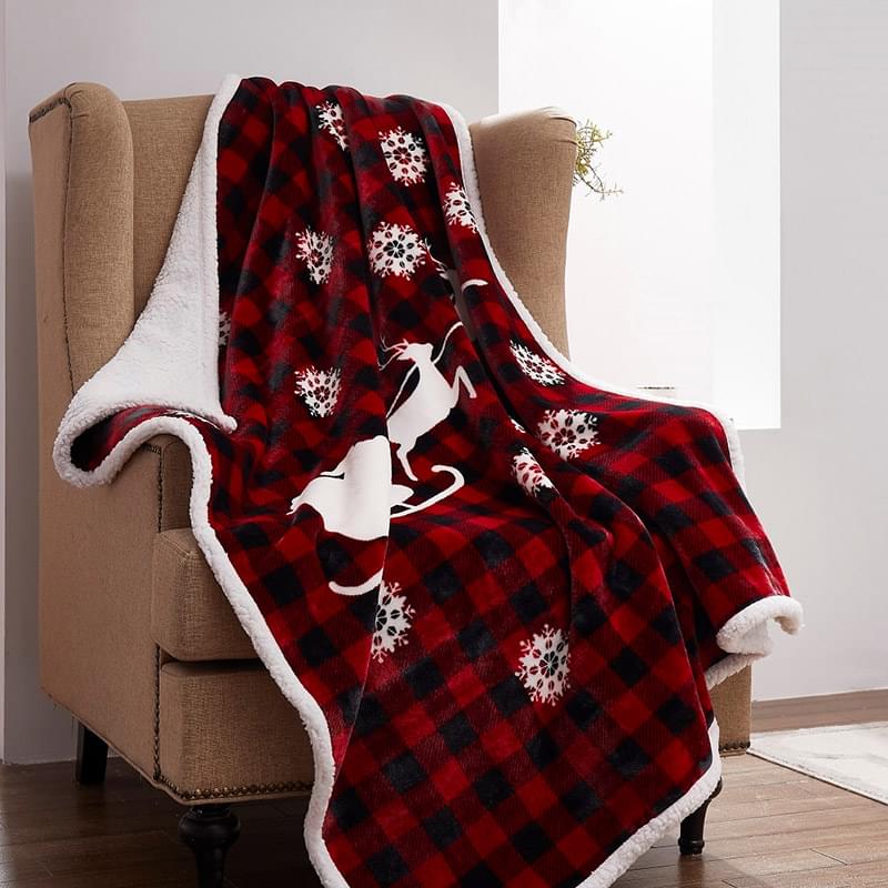 Red Plaid Check Christmas Throw