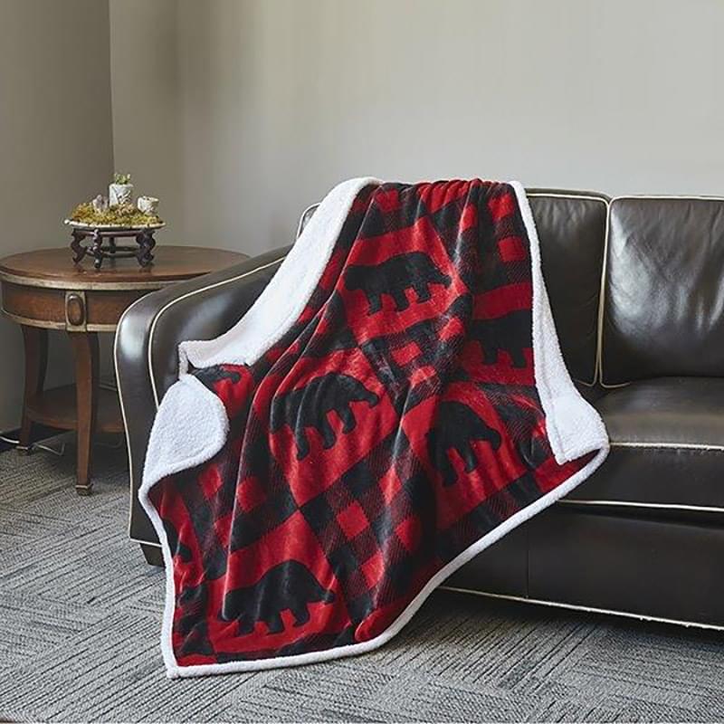 Black Bear Retreat Flannel Sherpa Throw