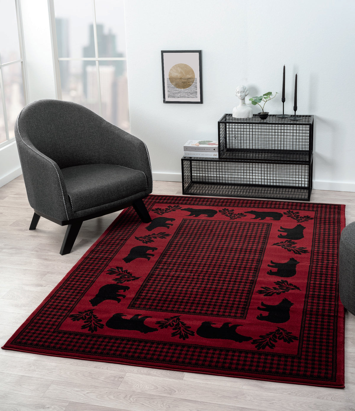 Highland Bear Red Area Rug