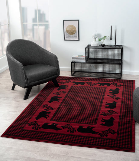 Highland Bear Red Area Rug