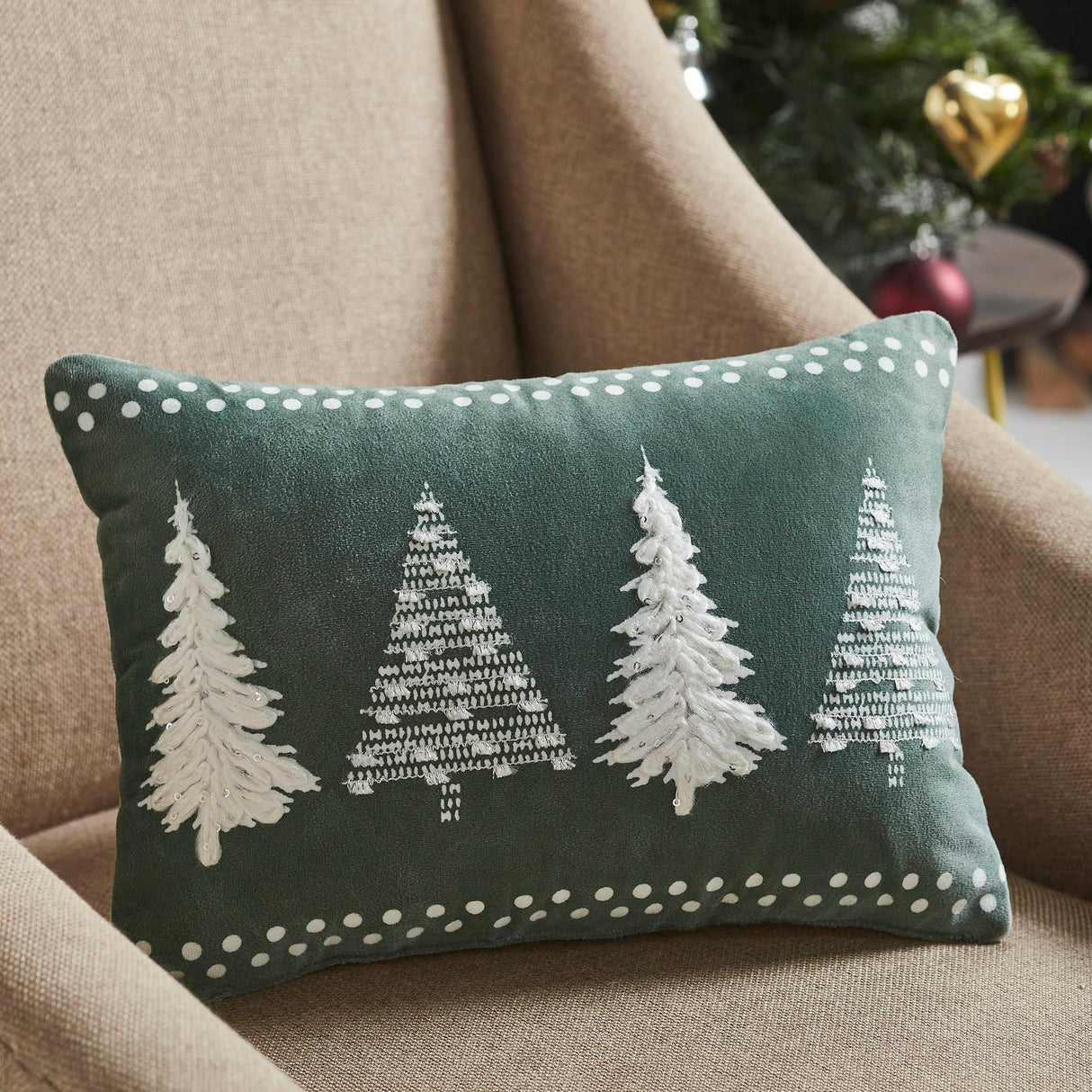 Green Tree Sequins Accent Pillow