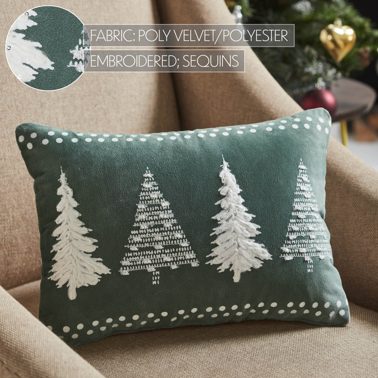 Green Tree Sequins Accent Pillow