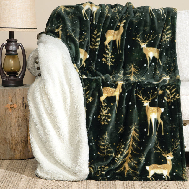 Starry Night Deer Plush Sherpa Throw