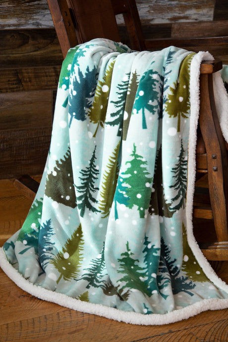 Snowfall Forest Plush Sherpa Throw