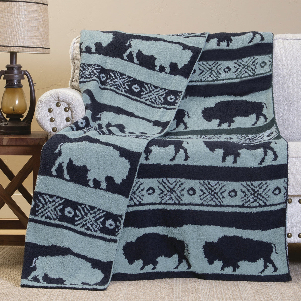 Roaming Buffalo Blues Stretchy Throw