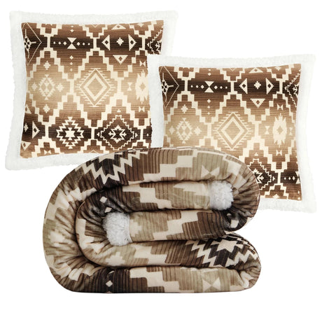 Aztec Gold Sherpa Throw Set