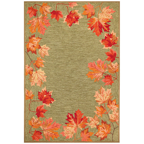 Border Leaves Moss Green Area Rug