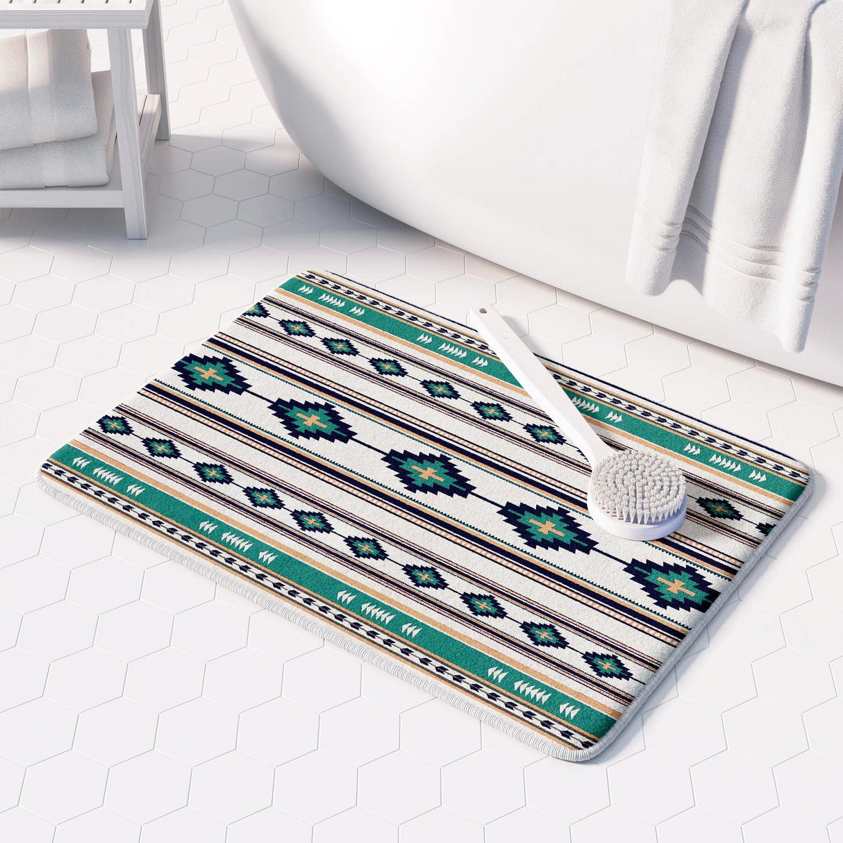Painted Spirit Turquoise Memory Foam Rug