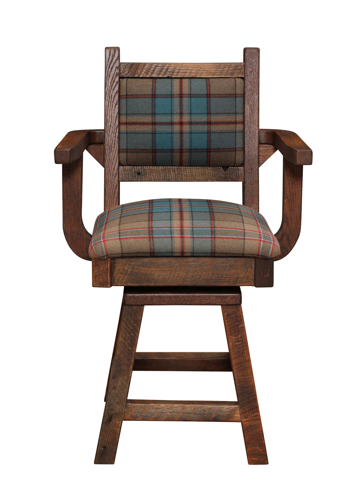 Barnwood Colonial Swivel Barstool With Arms