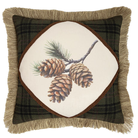 Pinecone Plaid Fringe Pillow