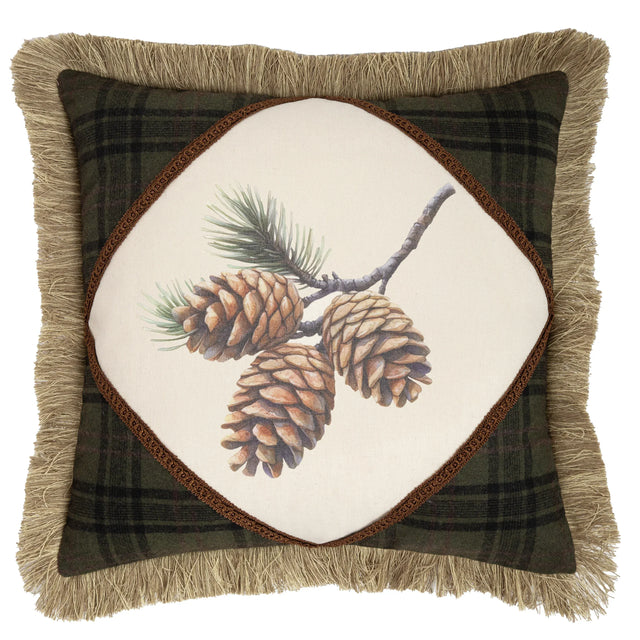 Pinecone Plaid Fringe Pillow