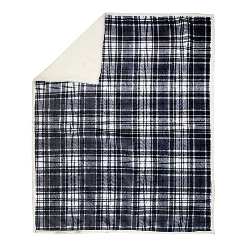 Lodge Plaid Black & White Sherpa Throw