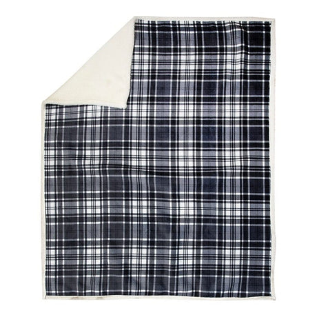 Lodge Plaid Black & White Sherpa Throw