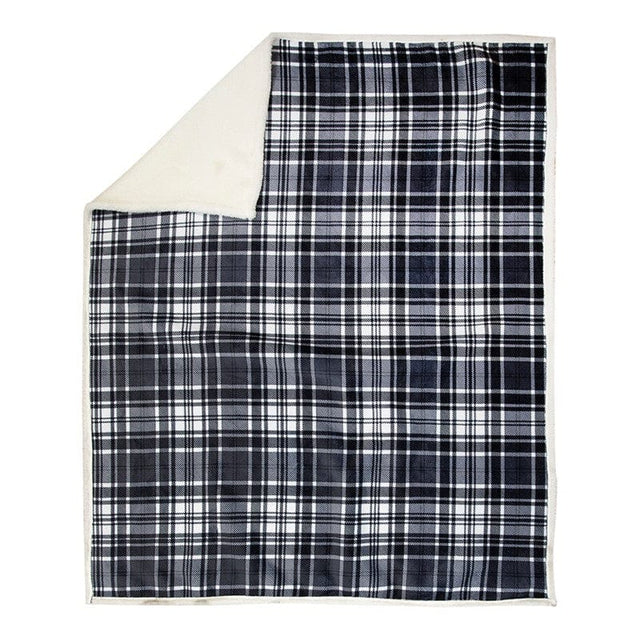 Lodge Plaid Black & White Sherpa Throw