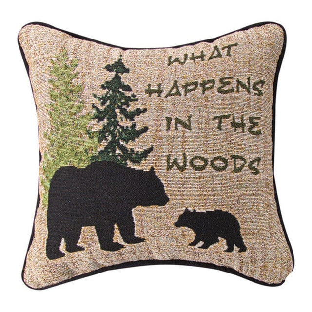 What Happens In The Woods Bear Pillow