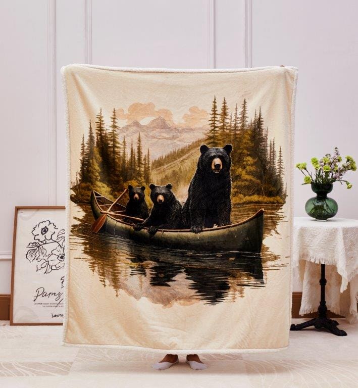 Canoe Painting Bear Sherpa Throw