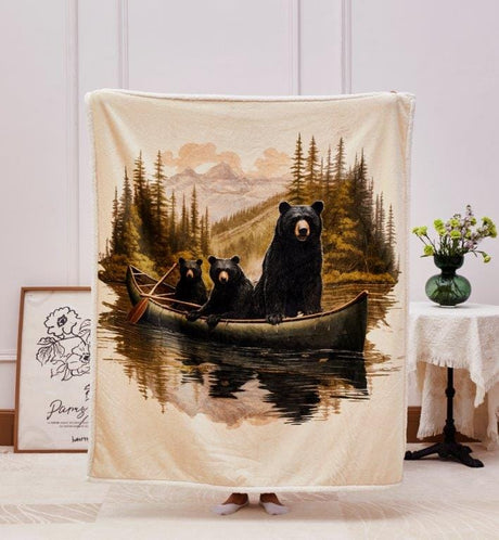 Canoe Painting Bear Sherpa Throw