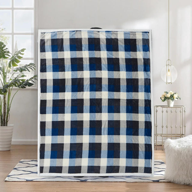 Cabin Blues Plaid Sherpa Throw