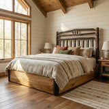 Hickory Log Wagon Wheel Platform Bed