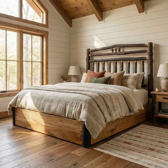 Hickory Log Wagon Wheel Platform Bed