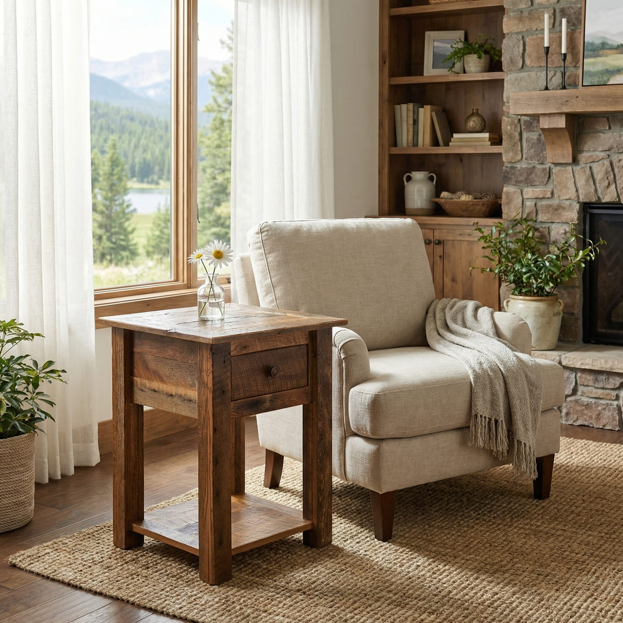 Barnwood One Drawer End Table With Shelf