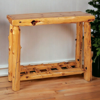 Cedar Sofa Table with Open Log Shelf