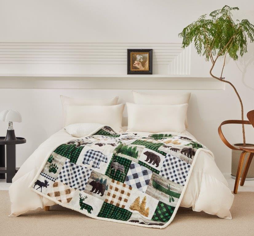 Green Wilderness Patch Sherpa Throw
