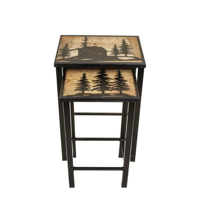 Etched Cabin In The Woods Nesting Table Set