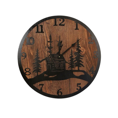 Etched Cabin In The Woods Rustic Clock