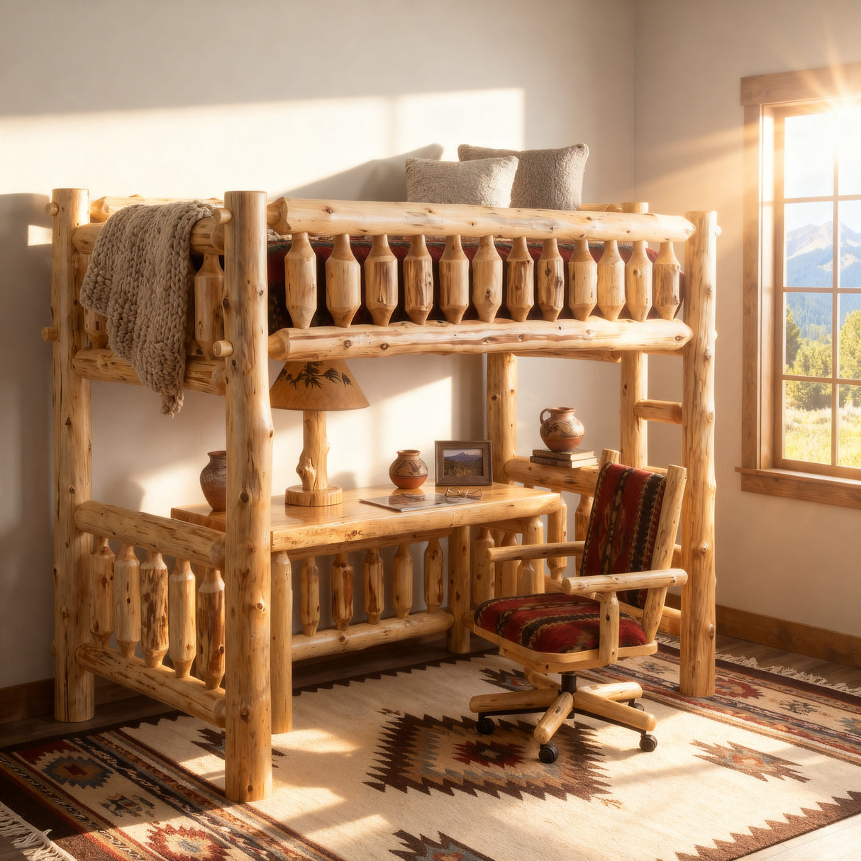 Cedar Log Traditional Loft Bed