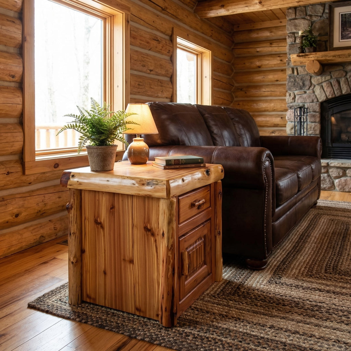 Cedar Log Enclosed End Table