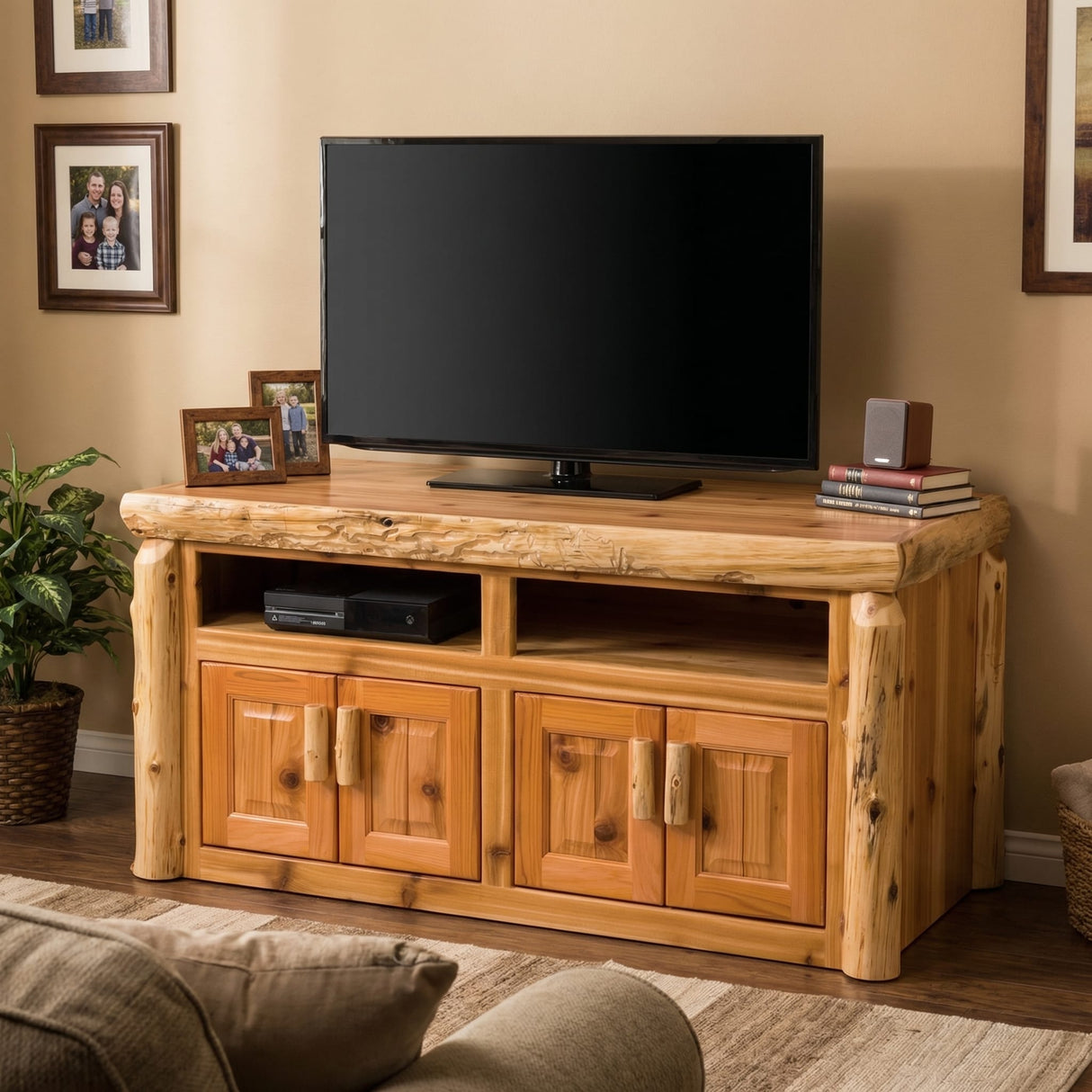 Cedar Log Television Stand - Widescreen