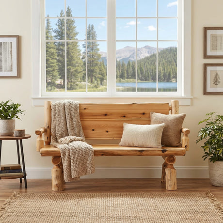 Cedar Log Bench With Back And Arms