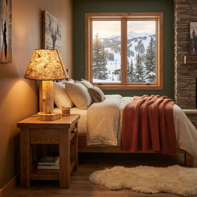 Cedar Log Table Lamp With Shade