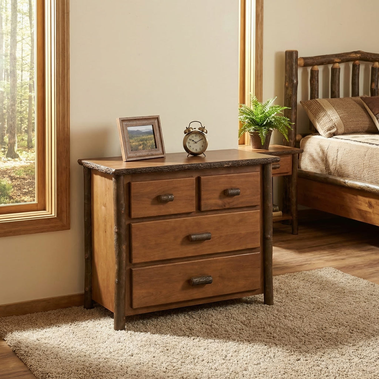 Hickory 4 Drawer LOW-BOY Chest