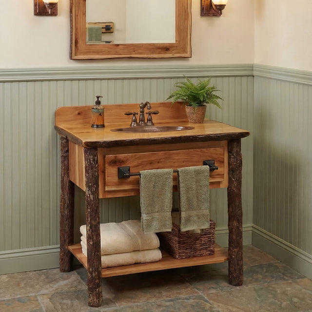 Hickory Log Open Vanity With Top