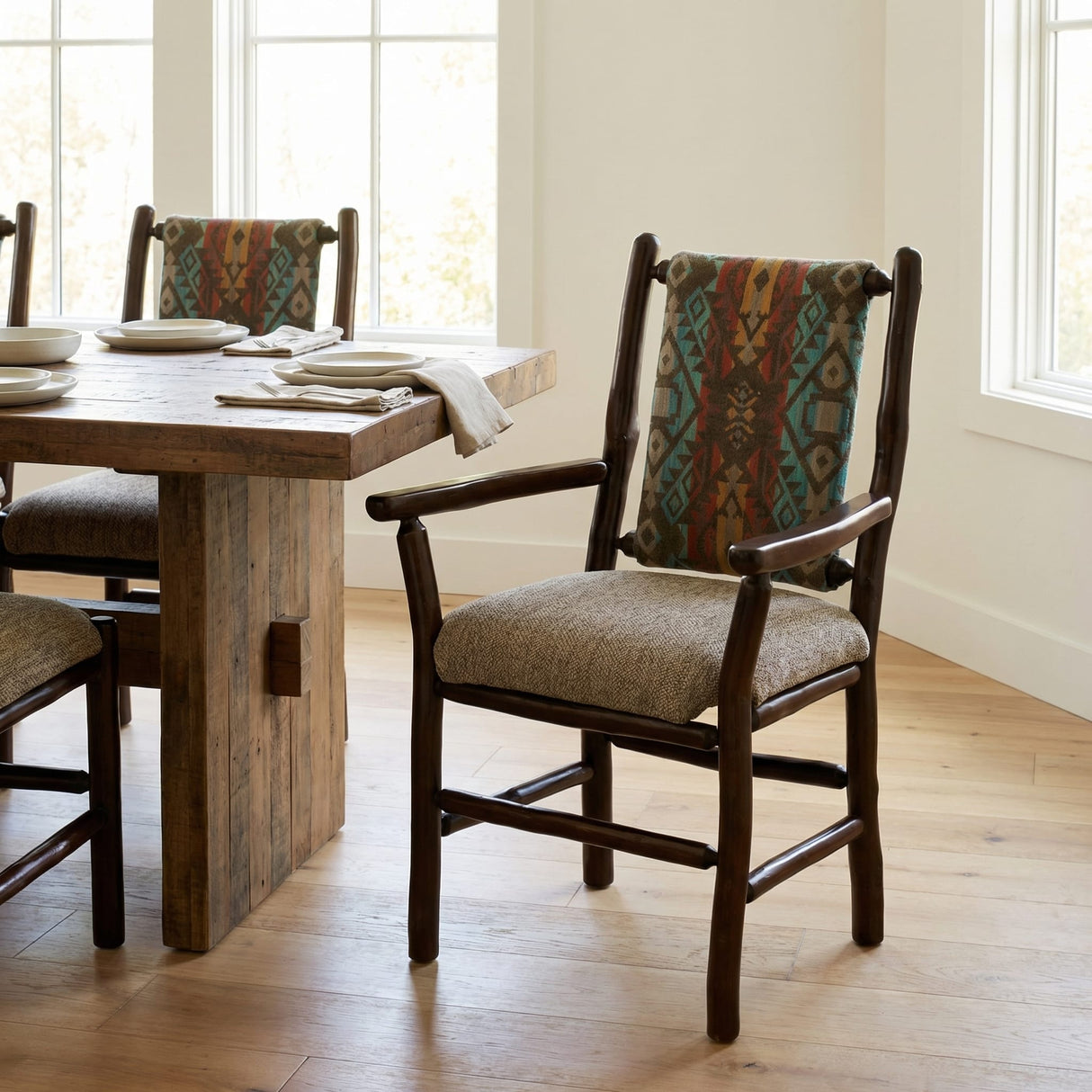 Hickory Upholstered Back Arm Chair