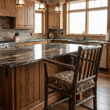 Hickory Log Spoke Back Barstool With Arms