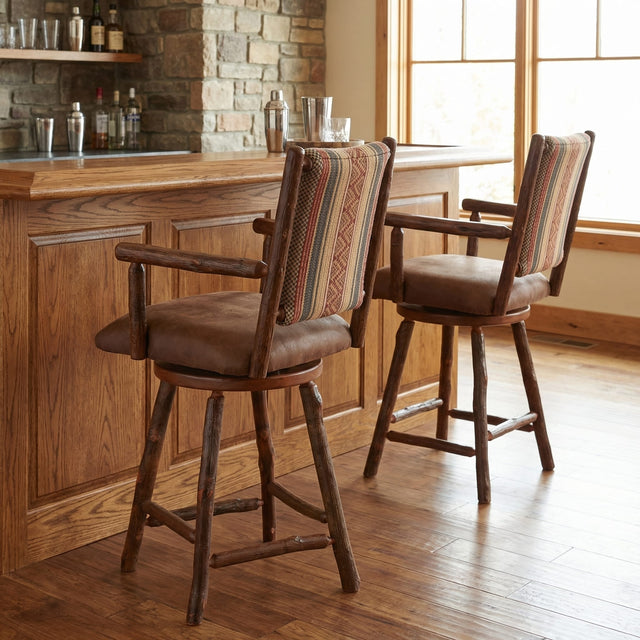 Hickory Upholstered Swivel Counter Stool With Arms
