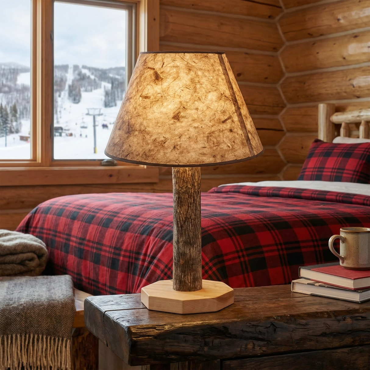 Hickory Log Table Lamp With Shade