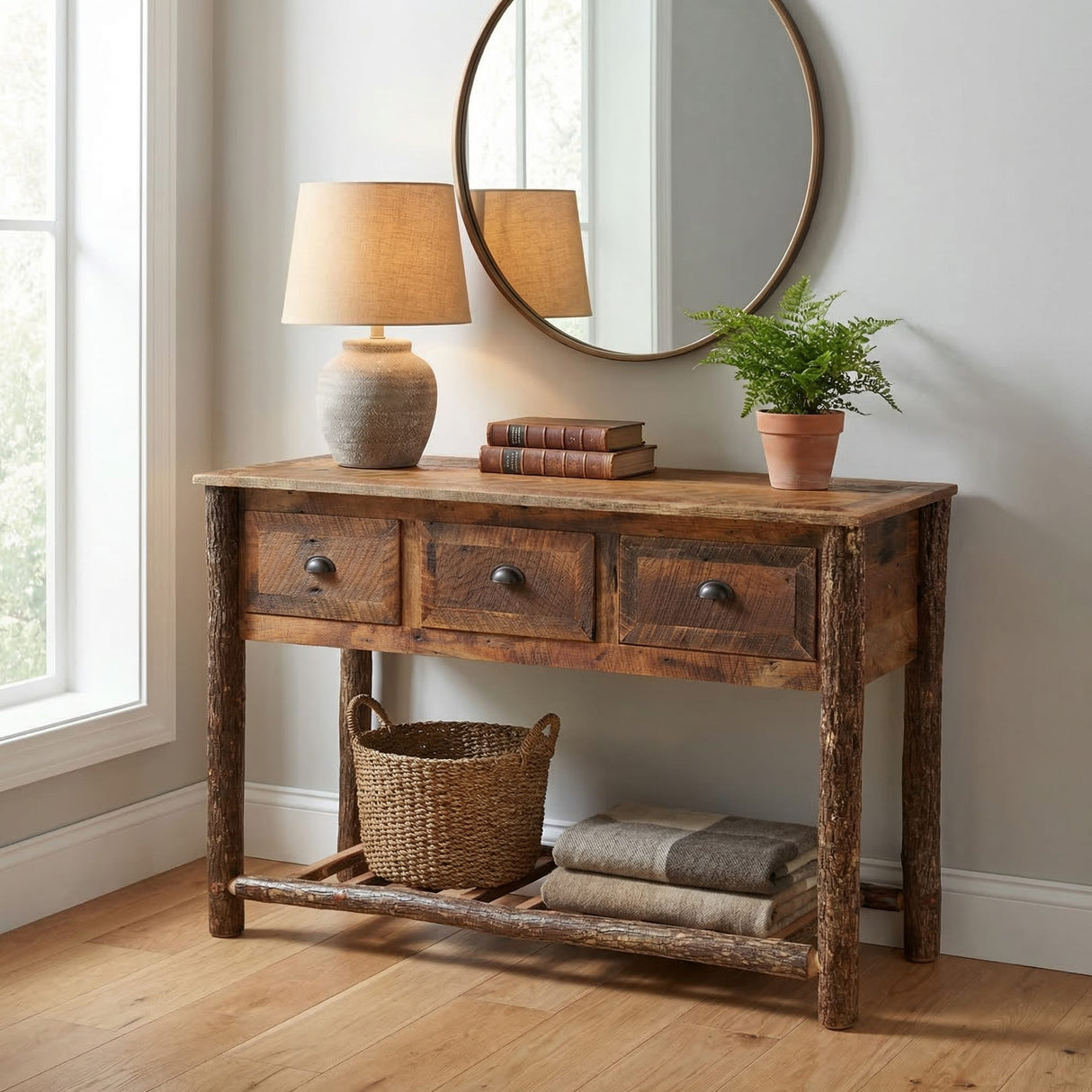 Roanoke Tobacco Three Drawer Console Table