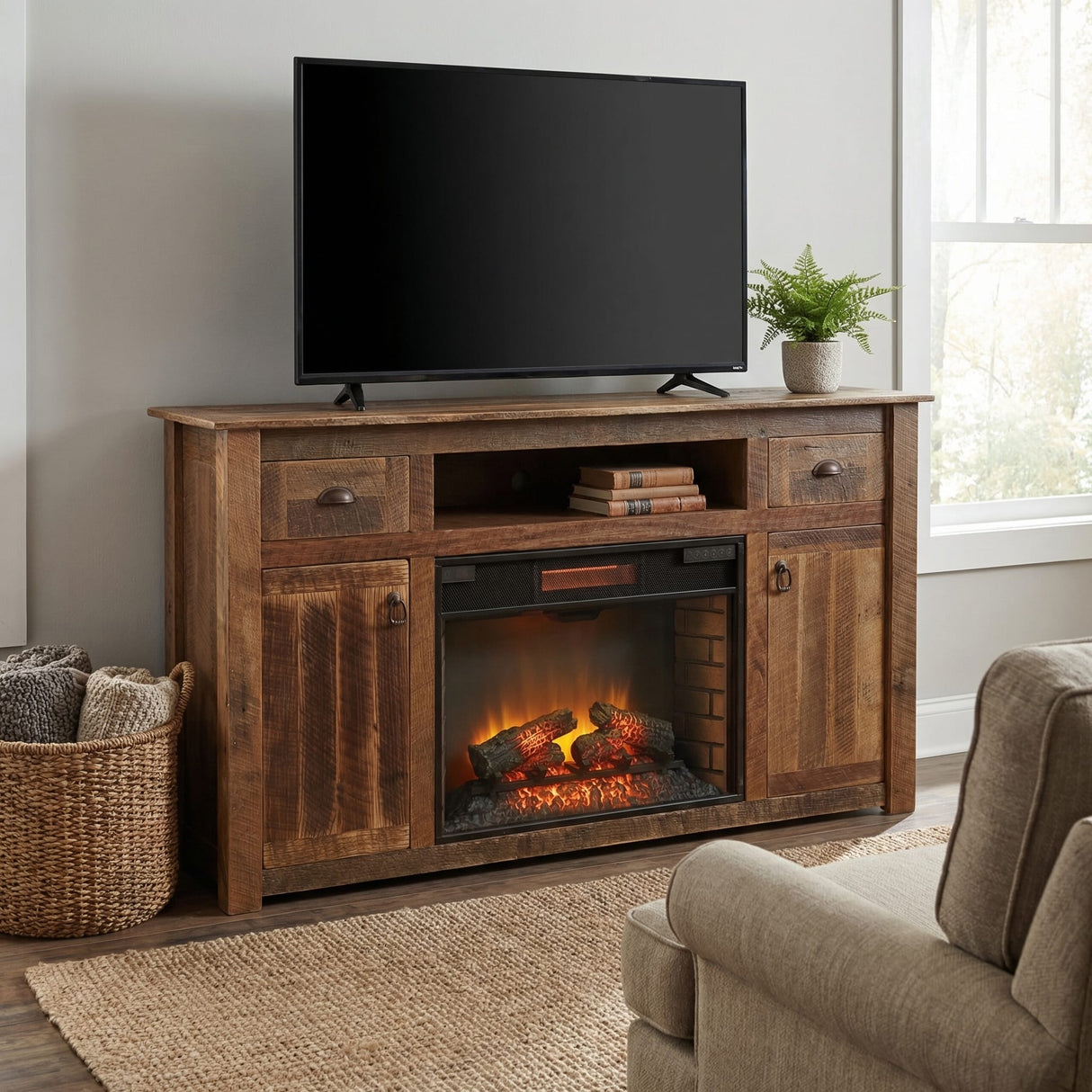 Barnwood Fireplace Entertainment Center