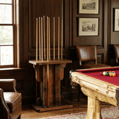 Barnwood Floor Pool Cue Rack