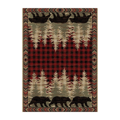 Red Bear Plaid Area Rug
