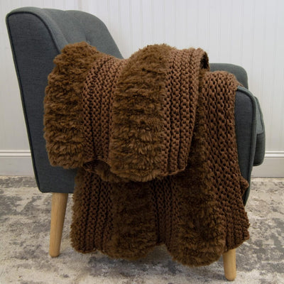 Tobacco Brown Plush Knit Throw Blanket