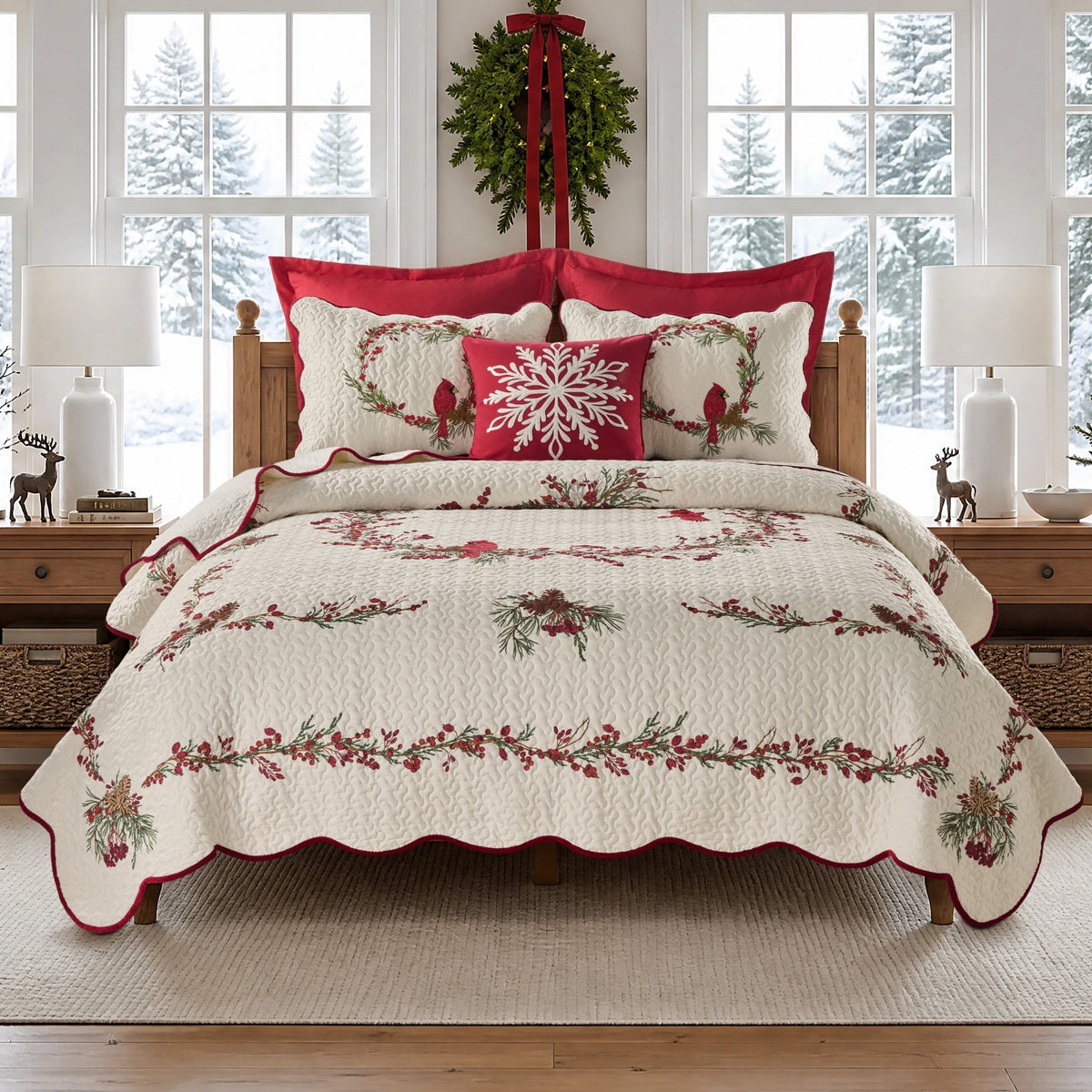 Cardinal Christmas Quilt Set